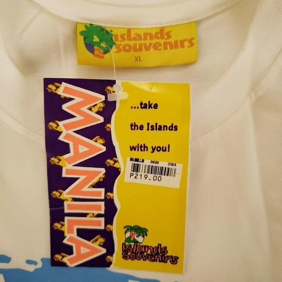 Vintage 90s Manila T-Shirt Mens XL White Neon Fish Tourist Puffy Paint Deadstock - Picture 4 of 5